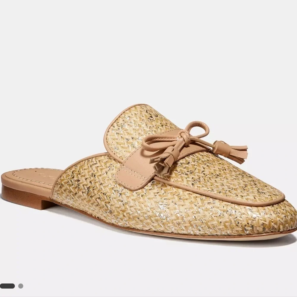 Coach stassi slides raffia woven straw mules closed toe size 6